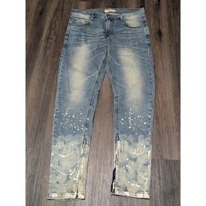 Hyper Denim Los Angeles Jeans Size 34 Paint Splatter Zipper Slim Fit Denim‎